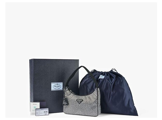 Prada Mini borsa a tracolla da donna in raso di cristallo con logo - vista 10