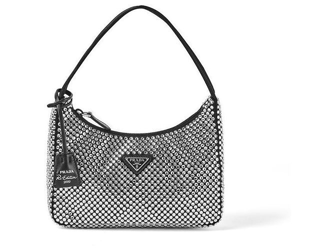 Prada Mini borsa a tracolla da donna in raso di cristallo con logo - vista 3