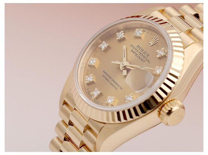 Rolex Orologio Datejust da donna in oro con quadrante in oro e dieci diamanti originali D'oro - vista 11