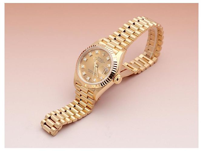 Rolex Orologio Datejust da donna in oro con quadrante in oro e dieci diamanti originali D'oro - vista 14