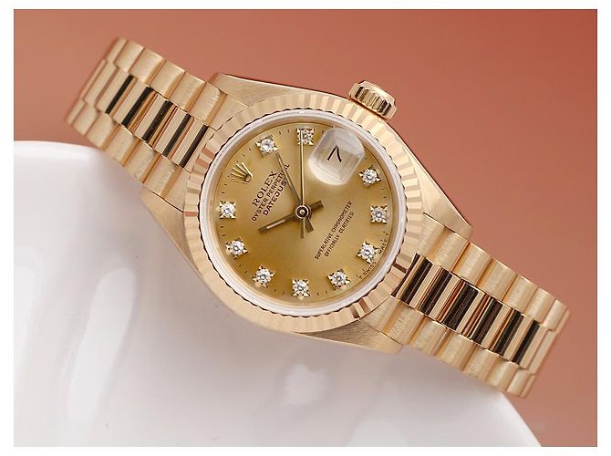 Rolex Orologio Datejust da donna in oro con quadrante in oro e dieci diamanti originali D'oro - vista 18