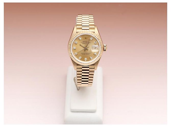 Rolex Orologio Datejust da donna in oro con quadrante in oro e dieci diamanti originali D'oro - vista 3