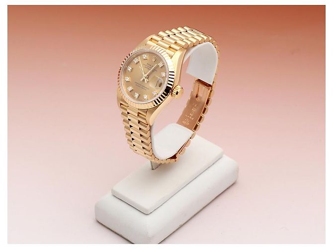 Rolex Orologio Datejust da donna in oro con quadrante in oro e dieci diamanti originali D'oro - vista 4
