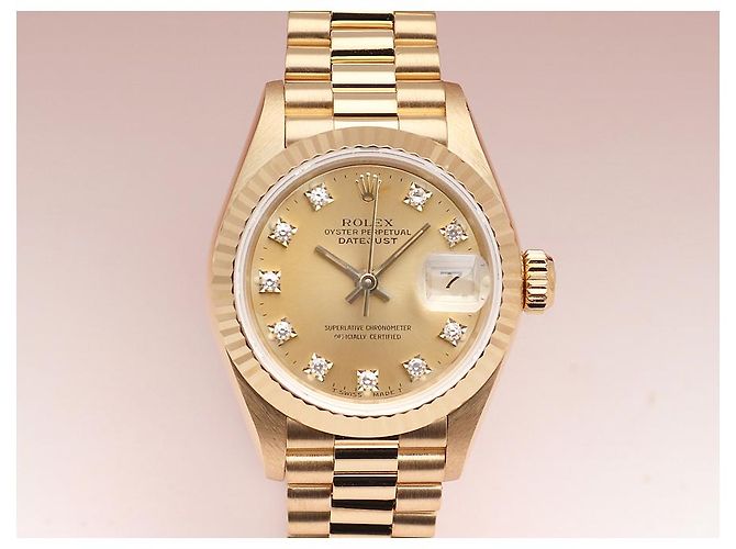 Rolex Orologio Datejust da donna in oro con quadrante in oro e dieci diamanti originali D'oro - vista 7