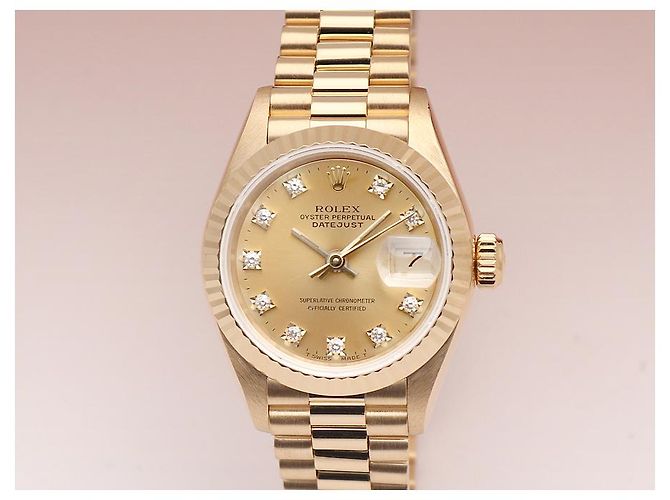Rolex Orologio Datejust da donna in oro con quadrante in oro e dieci diamanti originali D'oro - vista 8