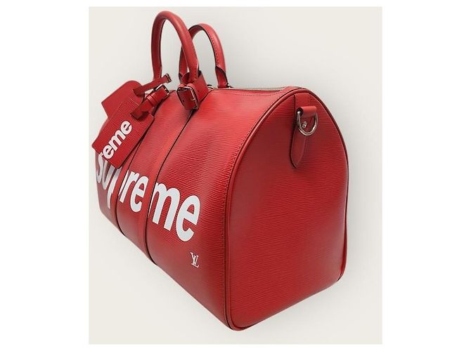Louis Vuitton Borsa Keepall Epi con Logo Supreme Rosso - vista 2