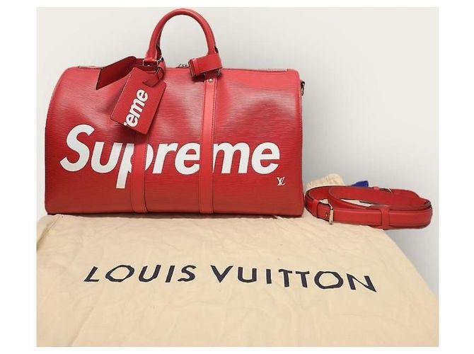 Louis Vuitton Borsa Keepall Epi con Logo Supreme Rosso - vista 7