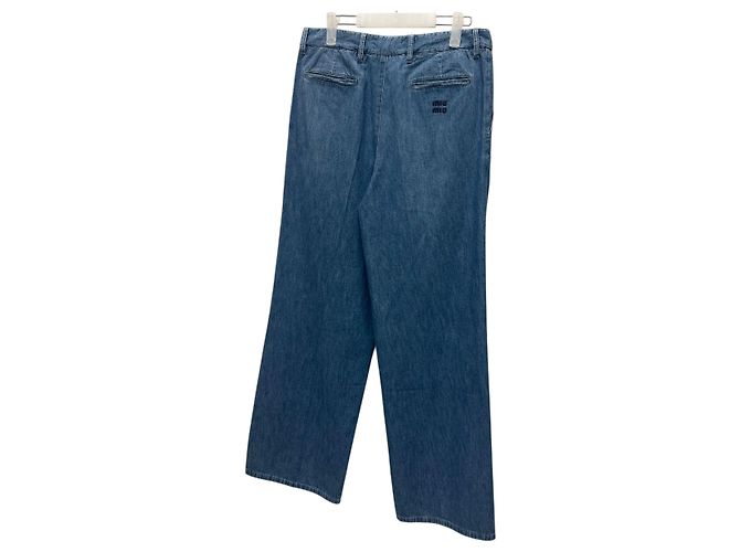Miu Miu Pantaloni in denim chambray con logo Nero - vista 4