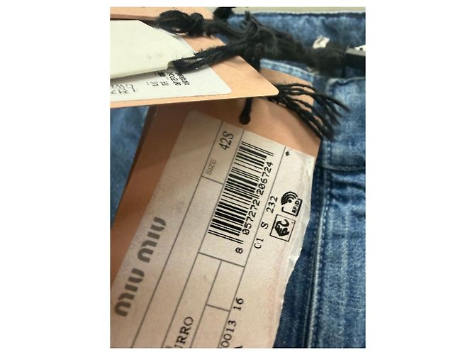 Miu Miu Pantaloni in denim chambray con logo Nero - vista 8