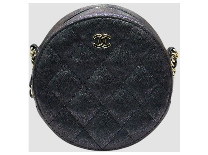 Chanel Serie di borse a tracolla Classic Round Caviar Black Purple Pearl Nero - vista 2