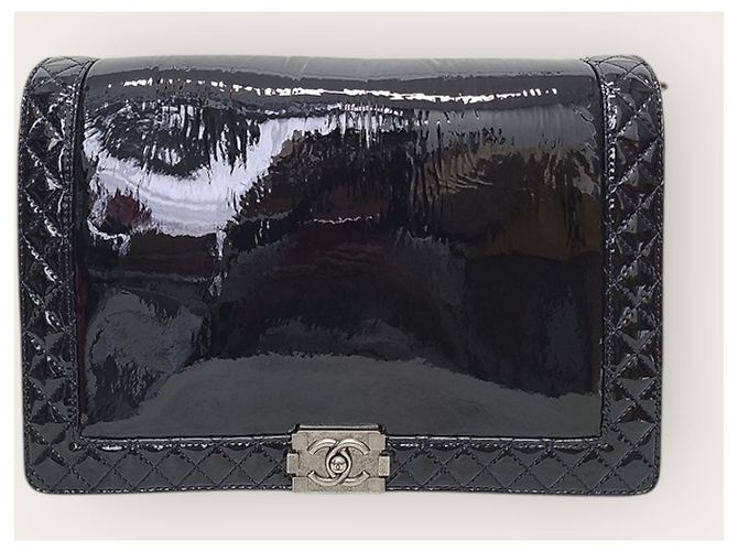 Chanel Patent Vintage Silber Boy Bag Large Schwarz - Ansicht 2