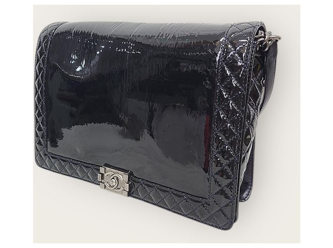 Chanel Patent Vintage Silber Boy Bag Large Schwarz - Ansicht 3