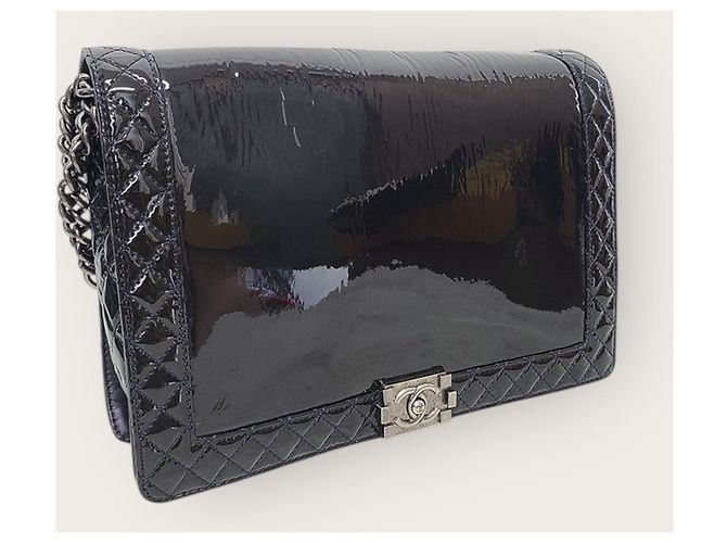Chanel Patent Vintage Silber Boy Bag Large Schwarz - Ansicht 4