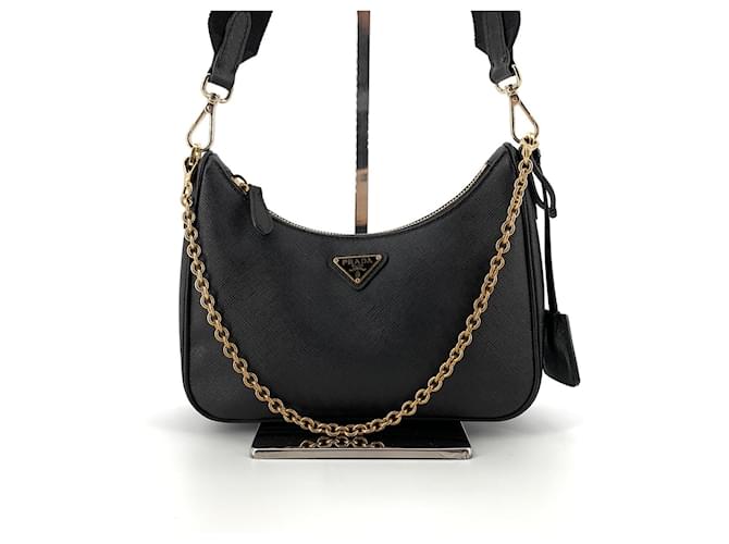 Prada Borsa Hobo Multi in Saffiano nero - vista 3