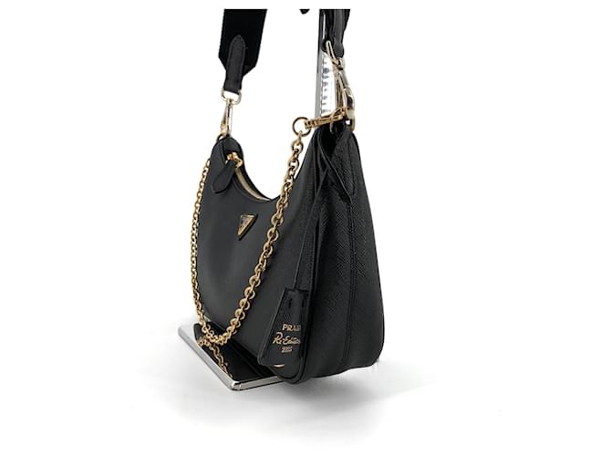 Prada Borsa Hobo Multi in Saffiano nero - vista 4