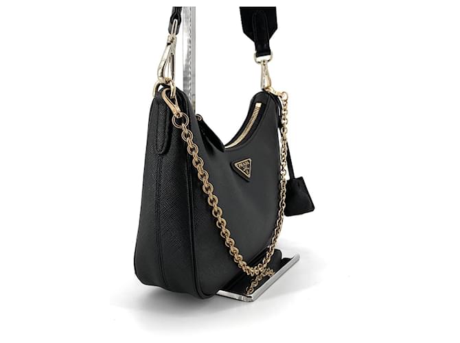 Prada Borsa Hobo Multi in Saffiano nero - vista 5