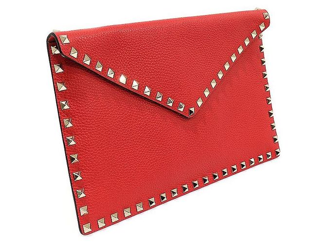 Valentino Clutch a Busta in Pelle Red Stamp Gold Rockstud Rosso - vista 2