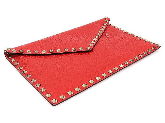 Valentino Clutch a Busta in Pelle Red Stamp Gold Rockstud Rosso - vista 3