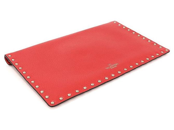 Valentino Clutch a Busta in Pelle Red Stamp Gold Rockstud Rosso - vista 4