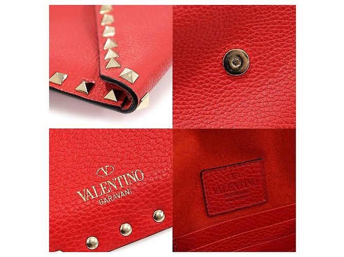 Valentino Clutch a Busta in Pelle Red Stamp Gold Rockstud Rosso - vista 7