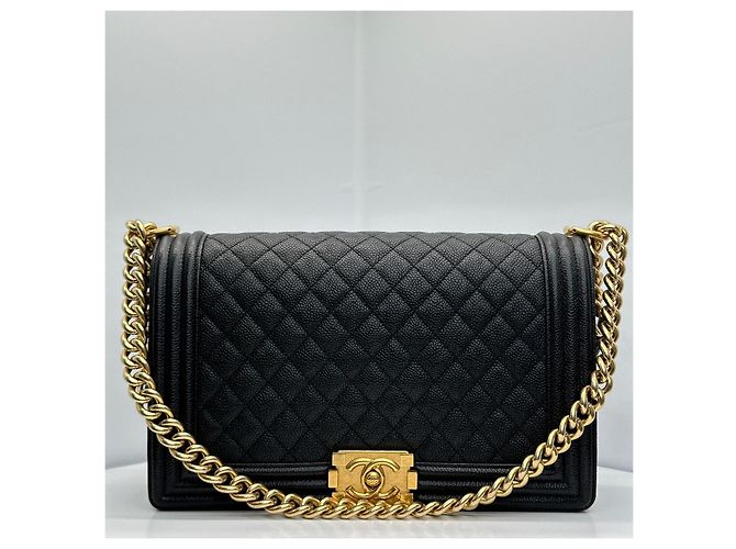 Chanel Borsa Boy Large Flap Bag Black Caviar Gold-Tone Shoulder Bag Nero - vista 3