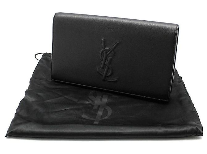 Saint Laurent Clutch Belljour in pelle nera YSL Nero - vista 2