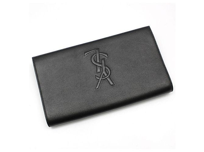 Saint Laurent Clutch Belljour in pelle nera YSL Nero - vista 3