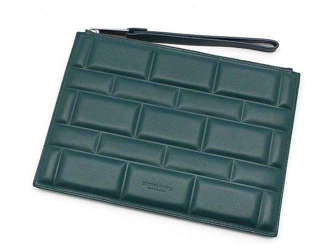 Bottega Veneta Clutch Padded Block Nappa Small Blu - vista 3