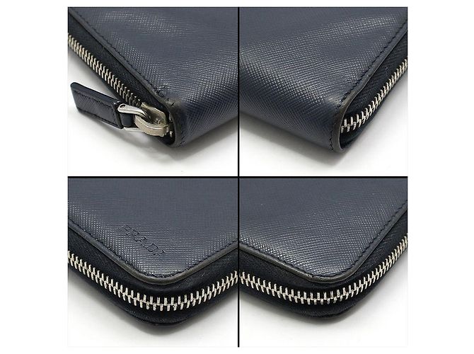 Prada Navy Saffiano Organizer Long Wallet Blue - view 13