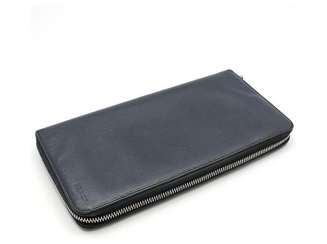 Prada Navy Saffiano Organizer Long Wallet Blue - view 3