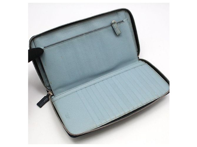 Prada Navy Saffiano Organizer Long Wallet Blue - view 8