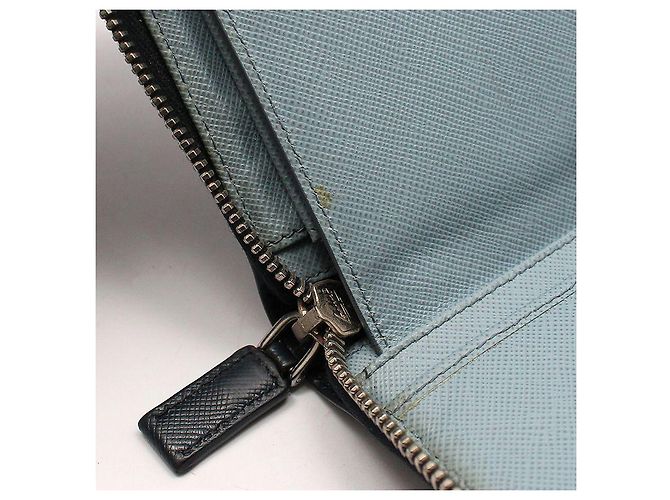Prada Navy Saffiano Organizer Long Wallet Blue - view 9