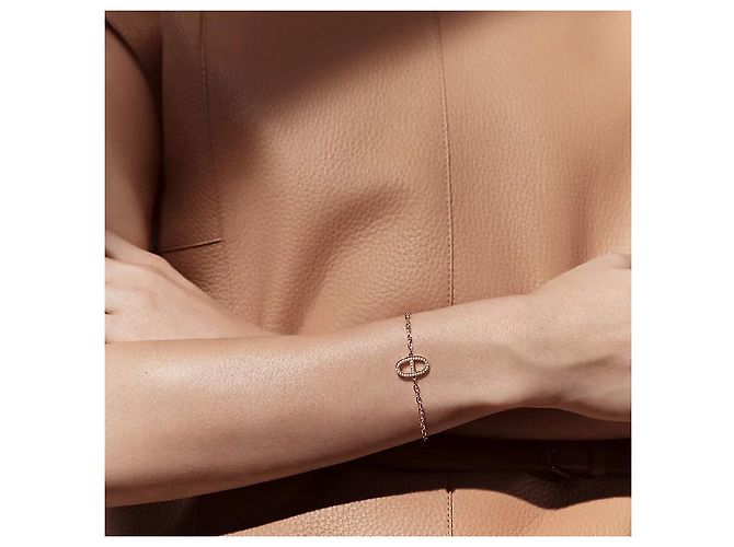 Hermès Pulsera Contour de Eslabones en Oro Rosa Plata - vista 3