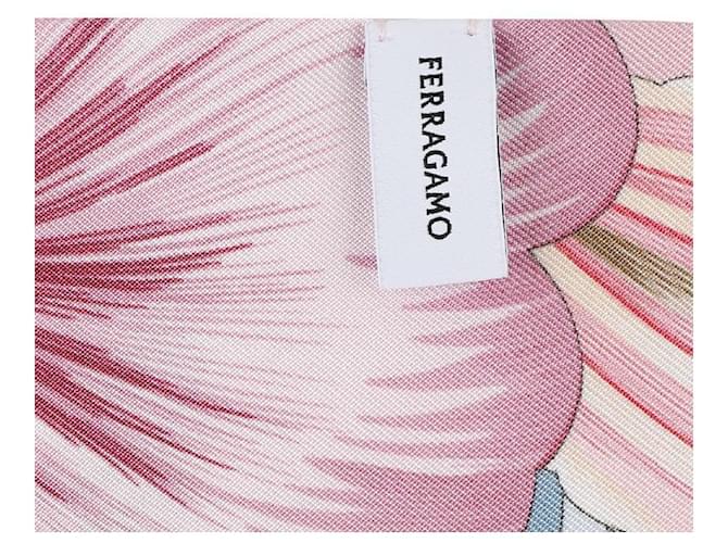 Salvatore Ferragamo Sciarpa in seta stampata Brezza Marrone - vista 8