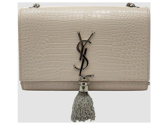 Saint Laurent Borsa a tracolla Kate in coccodrillo con nappe Beige Pink Marrone - vista 2