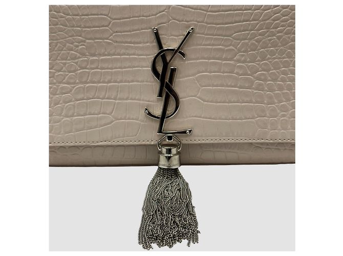Saint Laurent Borsa a tracolla Kate in coccodrillo con nappe Beige Pink Marrone - vista 3