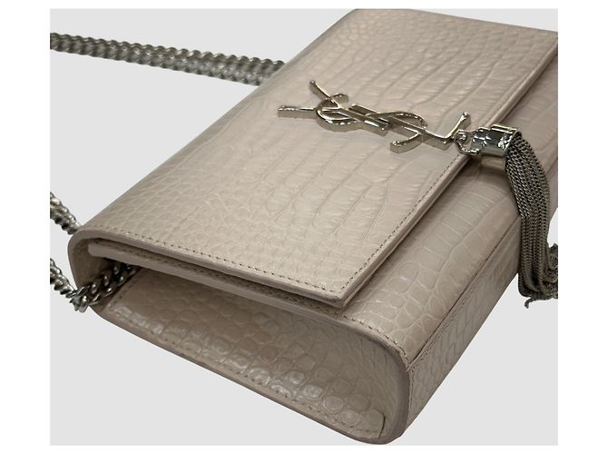 Saint Laurent Borsa a tracolla Kate in coccodrillo con nappe Beige Pink Marrone - vista 4