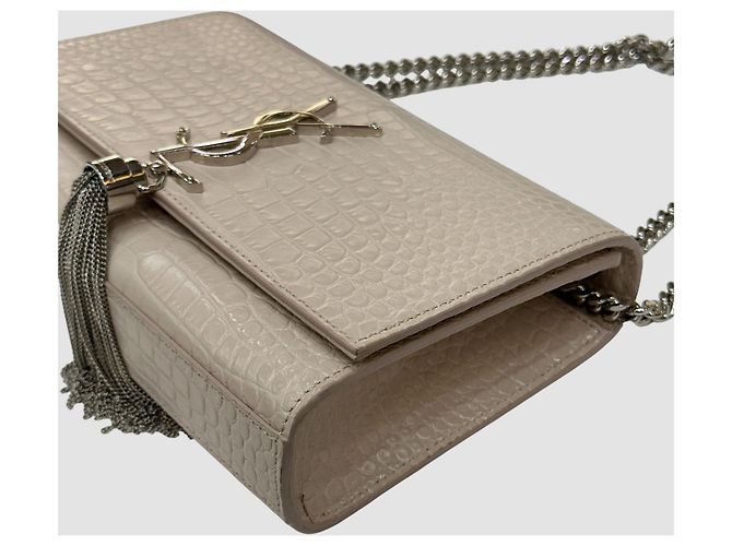 Saint Laurent Borsa a tracolla Kate in coccodrillo con nappe Beige Pink Marrone - vista 5