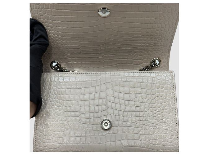 Saint Laurent Borsa a tracolla Kate in coccodrillo con nappe Beige Pink Marrone - vista 6