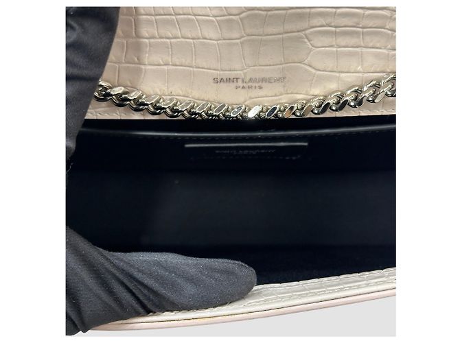 Saint Laurent Borsa a tracolla Kate in coccodrillo con nappe Beige Pink Marrone - vista 7