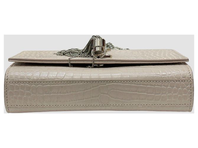 Saint Laurent Borsa a tracolla Kate in coccodrillo con nappe Beige Pink Marrone - vista 8