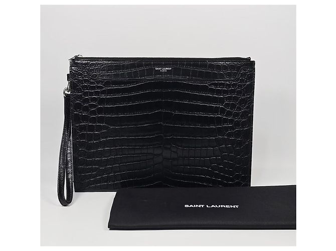 Saint Laurent Clutch Tablet Catherine in coccodrillo Nero - vista 2