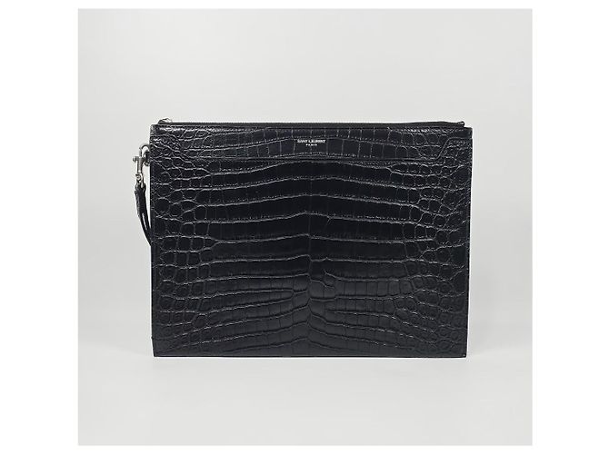 Saint Laurent Clutch Tablet Catherine in coccodrillo Nero - vista 3