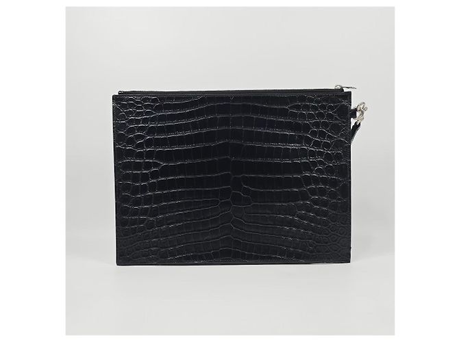 Saint Laurent Clutch Tablet Catherine in coccodrillo Nero - vista 4
