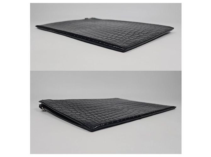 Saint Laurent Clutch Tablet Catherine in coccodrillo Nero - vista 7