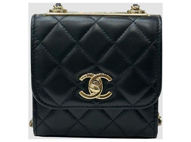 Chanel Mini borsa a catena Trendy CC in agnello nero e oro - vista 2
