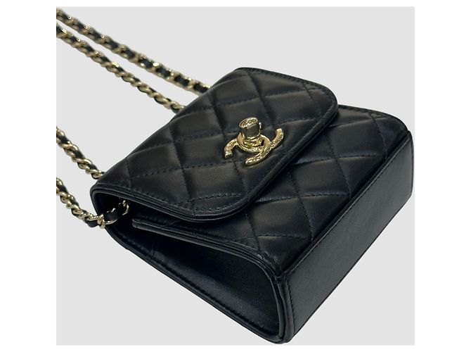 Chanel Mini borsa a catena Trendy CC in agnello nero e oro - vista 5