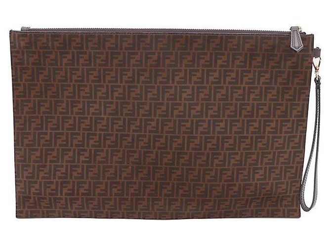 Fendi Clutch con tracolla FF in scamosciato marrone - vista 2