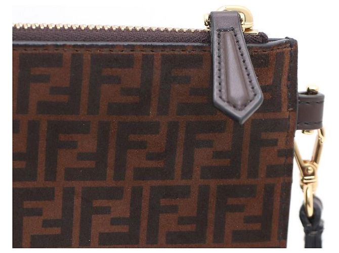 Fendi Clutch con tracolla FF in scamosciato marrone - vista 3