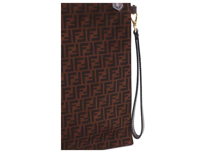 Fendi Clutch con tracolla FF in scamosciato marrone - vista 4